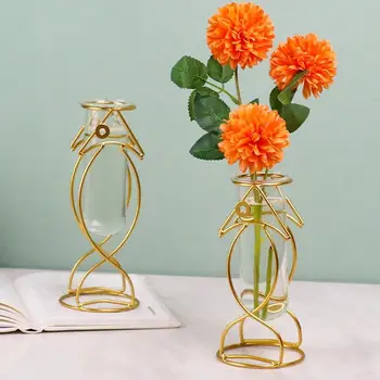 Модерна жп ваза за цветя, полиран ваза за растенията под формата на риба, декоративна гидропонная ваза със златен желязна рамка