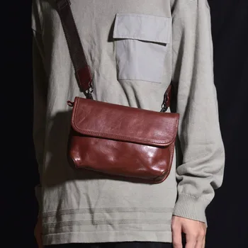 AETOO Мъжки ежедневни чанта от телешка мека кожа на първия слой, калъф за крайградски чантите в ретро стил, малка квадратна чанта хоризонтална ръчна изработка, прост кръст-b