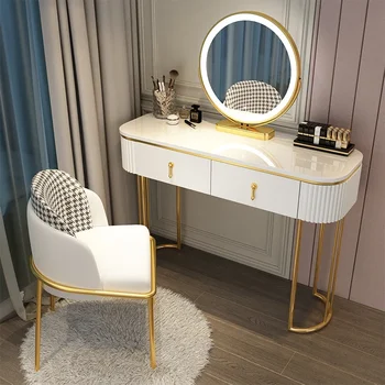 Бяла тоалетка с огледало, скринове, маса за грим, тоалетка за спалня, гардероб Comoda Pra Quarto, Луксозни мебели