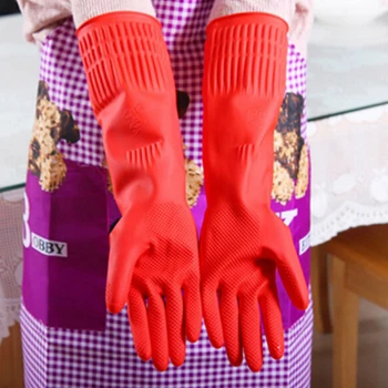 Червени Почистване на Водоустойчиви ръкавици за миене на съдове за готвене от гума с дълъг ръкав, латексови ръкавици за дома, Кухненски ръкавици