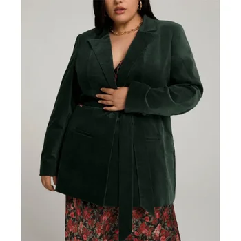 2024 Casual Есен женски Velvet Блейзър винтажного однотонного на цвят, с дълъг ръкав в една пуговице, Офис дамско Дълго яке за партита, палто