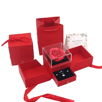 Подарък кутия за колие Rose Romantic Love Jewelry Подарък кутия с двоен като открит ковчег за бижута, Подарък за Свети Валентин