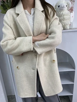 Двустранно плюшевое палто в стил приятеля 2023, извън сезона, за жени с дълги коси, Мек и лепкав Темперамент, костюм свободно cut