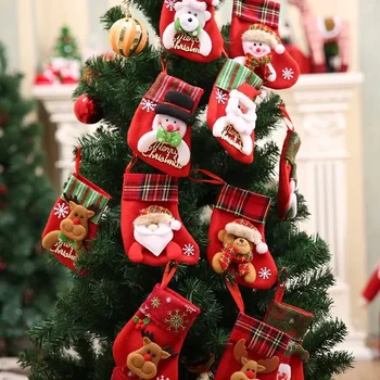 Коледни декорации, Малки чорапи на Дядо Коледа, висулка във формата на елхи, Коледни чорапи, подаръчен пакет, чанта за бонбони