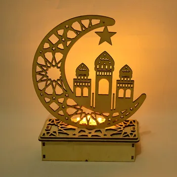 Ейд Мубарак Led Светлини Дървени орнаменти Във формата на Луната Украса на Рамадан 2023 Исляма на Мюсюлманския празник Айд Ал Фитр Аксесоари за домашни партита
