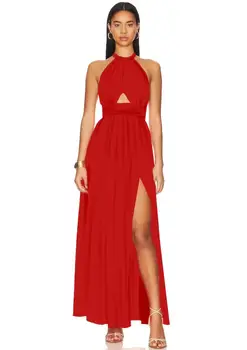 Жена секси рокля на спагети презрамки за рожден ден с флорални принтом, без ръкави, с цепка на височината, Червени, черни Коктейлни рокли за абитуриентски бал, Нов вечерен халат Макси
