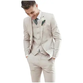 Мъжки костюми С Разположени Ревери, 3 предмет, Модерен Костюм Homme на Младоженеца На Сватбата, Бала, Terno Masculino, Оборудвана Блейзър, Изработена По Поръчка, Яке + Панталон + Елек