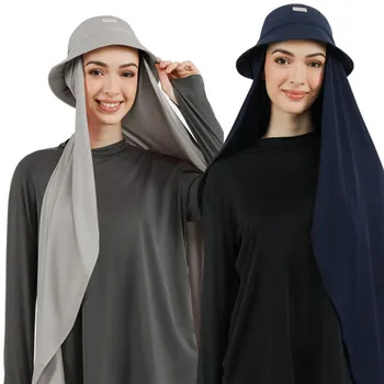 Нова мюсюлманска жена С шапка С широка периферия шифоновыми хиджабами, лятна спортна шапка С хиджабом, готова за носенето, Хиджаб, ислямската забрадка