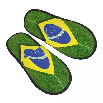 Кожени чехли за жени и мъже, Модни Пухкави зимни Топли чехли Футболно игрище с бразилски флаг Домашни обувки