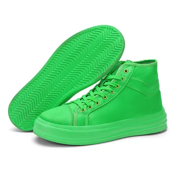 Маратонки Зелени Маратонки Мъжки, Женски Вулканизированные обувки голям размер Модни парусиновая обувки с висок берцем Мъжки Ежедневни обувки на платформа 2023 година