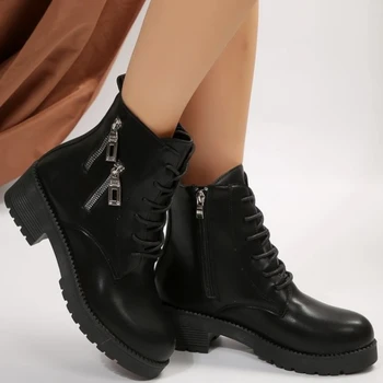 Дамски ботильоны 2023 г., нови дамски ботуши от естествена кожа, топли дамски непромокаеми кожени обувки от естествена вълна, зимни дамски обувки