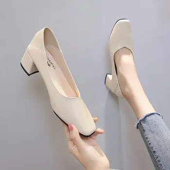 XIHAHA/ Модни летни обувки с дебела подметка за момичета, женски фини обувки на висок ток, сандали с квадратни пръсти, дамски обувки, маратонки