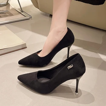 Пикантен дамски обувки на висок ток 2024, Елегантни летни обувки със затворена пета кутия, нови дизайнерски вечерни обувки с остри пръсти, на модела обувки-лодка Zapatos Femme