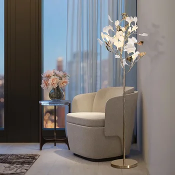 Съвременен творчески под лампа Nordic Light клас лукс с led подсветка във формата на цвете гинко за украса на дома и всекидневна