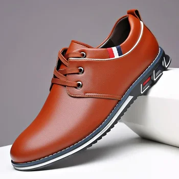 Мъжки кожени обувки 2023, мъжки модни удобни обувки на платформа, лека мъжки обувки, без закопчалка, ежедневни кожени обувки