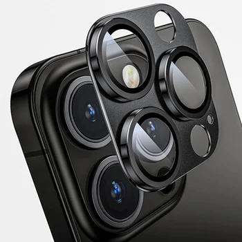 Защитното стъкло на обектива на iPhone Pro 15 / 15 Pro Max 2023, Метална камера за iPhone 15/15 Plus, със Стъклен капак на обектива, Аксесоари