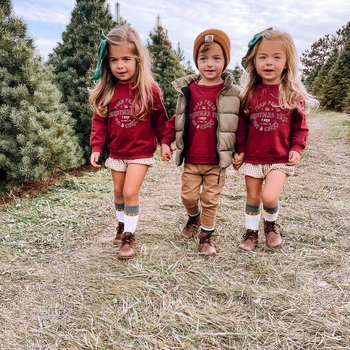 Есенно-коледен пуловер за малки момчета и момичета с писмото принтом, свободна hoody с дълъг ръкав и кръгло деколте, детски дрехи