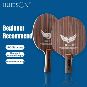 Нож за тенис на маса HUIESON от Черно Дърво, 5-слойная на Плешката е От Чисто Дърво и 2-слойная Гребло за Пинг-понг от Въглеродни Влакна за обучение на начинаещи С Дълга/ Къса Дръжка