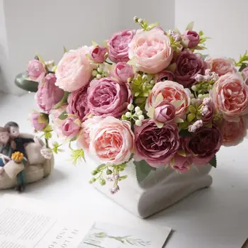 Гъвкави Цветни Клони Изкуствени Цветя Рози в Пасторальном Стил Цвете Подпори за Сватбени Партита Моделиране Декорация на Дома