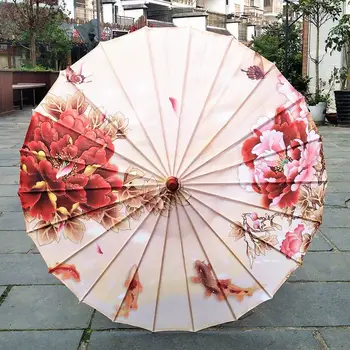 Жена чадър от копринени тъкани с японската сакурой в разцвет, чадър за древните танци, Декоративен чадър в китайски стил, чадър на маслена хартия