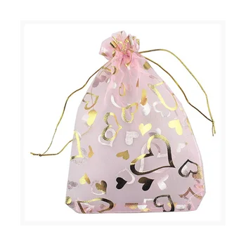 200шт 9x12 см Сърцето Розови Торбички От Органза Пликове За Чанти Бижута От Органза В съвсем малък Торбички Сватбени Сувенири, Чанти За Бонбони