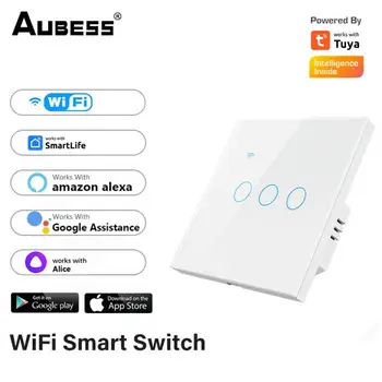 Сензорен прекъсвач WiFi Smart Light Smart Life Стъклен панел на ЕС Стенен прекъсвач 2way без неутрален проводник Интелигентен дом Алекса Home