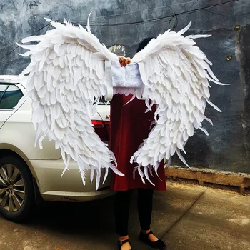 Възрастен костюм с големи бели криле на Ангел, за заснемането на сцената, сватбена украса, Творчески подпори за аниме парти с пера