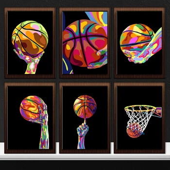 Стенни живопис с баскетбола HD Печатни плакат с резултат от въртенето на Модулен спортен платно Класически Картини за декорация на дома за хол