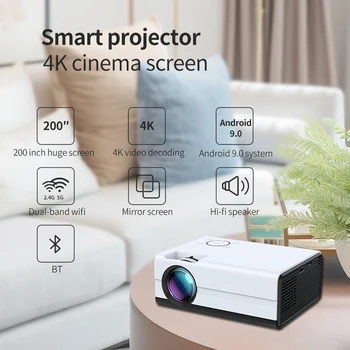 T01-A Smart проектор Мини Професионален Андроид Wifi 1080P Led проектор 4K Преносим домашно кино, TV в прожектор