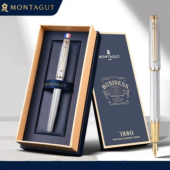 Перьевая дръжка Montagut Classic със сребърен вкара тапицерия и златно покритие с фин писеца 0,5 мм Професионална писалка за писане в подарък