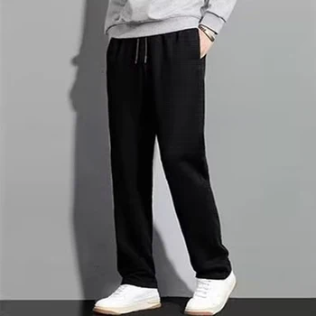 Мъжки Нови Свободни ежедневни панталони с завязками, разтеглив Обикновена Спортни панталони, модерни ежедневни панталони в вафельную клетка с джобове
