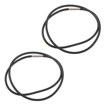 Колие от черен гумен кабел с дебелина 2 мм, 3 мм, със закопчалка от неръждаема стомана - 18 инча