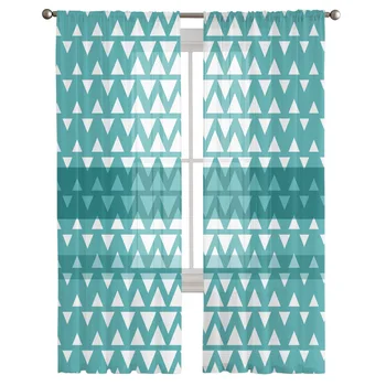 Сини градиентные минималистичные геометрични ленти, прозрачни завеси за хол, кухня, тюл за прозорци, пердета от вуалевой прежда за спални
