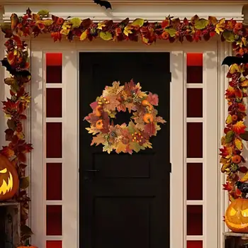 Есенна тиква венец Атмосфера на фестивала Реквизит за снимки Реколта Вратата, венец Венец за стена Празник Ден на Благодарността в двора на фермерска къща