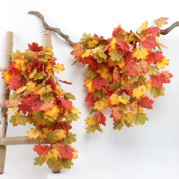 Изкуствен есенен Кленов лист, Висящи растения, Гирлянда от листа, Есенни Висящи Есенни листа, за Украса на стена на Благодарността
