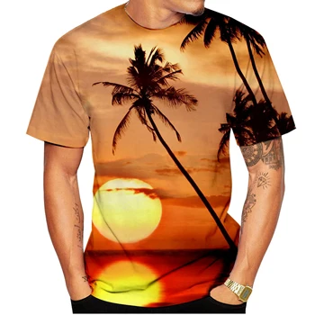 Лятна тениска с изображение, палми, мъжки модни тениска с изображение на природата, ежедневни тениски с къс ръкав с 3D-принтом