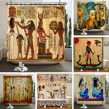 Завеса за баня с шарките на Мандала с шарките на Египетския фараон, начало декор за душата, водоустойчив, с куки
