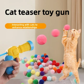 Играчки за котки Онлайн обучението стартира Котенца Игри с мини-стрелба пистолет Плюшени играчки с топка За домашни котки, Аксесоари за котки и аксесоари за домашни любимци
