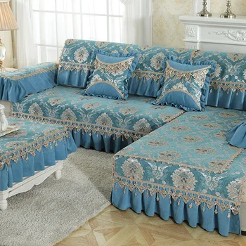 калъфи за мека мебел от синельной полиестерен плат, европейски диванные кърпи с цветен модел и завързана на ръба на седалките за дома, защитни капаци almofadas