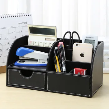 Държач за писалка, творчески мултифункционален кожен кутия за канцеларски материали, кутия за съхранение на десктоп офис консумативи, органайзер за работния плот