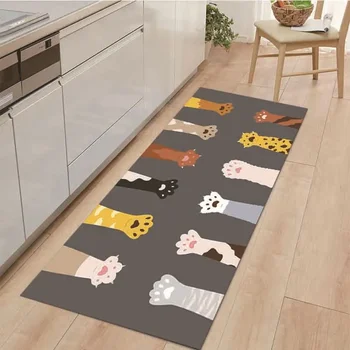 Кухненски мат в ивица с красиви мультяшными котки, подложка за спални, антре, мека противоскользящий килим за хол, декорация на дома