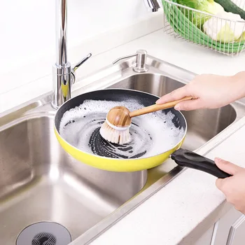 Универсална четка за миене на съдове с бамбукова дръжка, 1 бр., Многофункционални кухненски инструменти за почистване, четка за миене на съдове с бамбук домакински