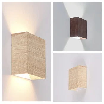 Стенен Лампа Nordic Wood LED Оригинален Дървен Вкусен Квадратен Декор Стенни Аплици Спалня, Хол, Кабинет Стълбище със Светъл Блясък