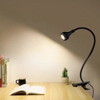 Гъвкава настолна лампа USB Power Lamp Лампа за четене на книги Със скоба-държач Лампи за четене в кабинета на малка странична масичка лека нощ за декор за спалня