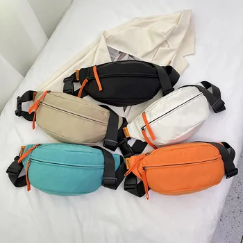 Мъжки найлон поясная чанта за отдих, дамски Нова тенденция однотонная чанта през рамо с цип, спортна нагрудная чанта, поясная чанта, Оранжева