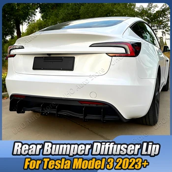 За Tesla, Модел 3 2023 Задна Броня Спойлер За Устни Дифузор Сплитери Кола, Модифицирана Задна Броня, Дифузер За Устни Спойлер и Лъскав Черен ABS