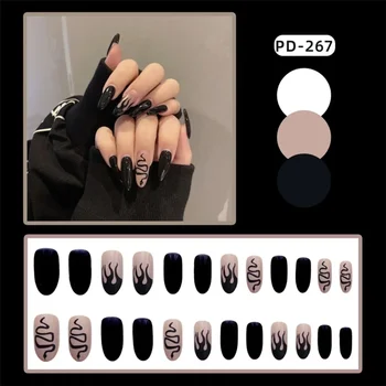 24P Изкуствени нокти-арт Режийни ноктите Пълно покритие Подвижна Дизайн нокти Черна змия Средна дължина на Балетната печат върху ноктите Аксесоари