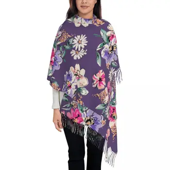 Акварел цвете на purple, дамски Топли зимни Безкрайни шалове, комплект, Одеало, шал, чист цвят