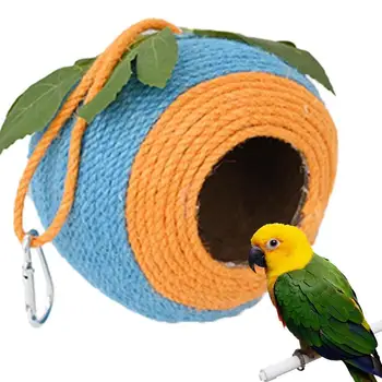 Гнездо от кокосови черупки за папагал, къщичка от кокосови черупки за папагал, Преносими bird ' s nest ръчно изработени, къщичка за хамстер врабче