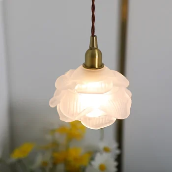 Ресторанная полилей от скандинавския Френското стъкло прозрачно стъкло Дълъг цвете Малък висящ лампа Антре Спалня Нощни бар Настолна лампа